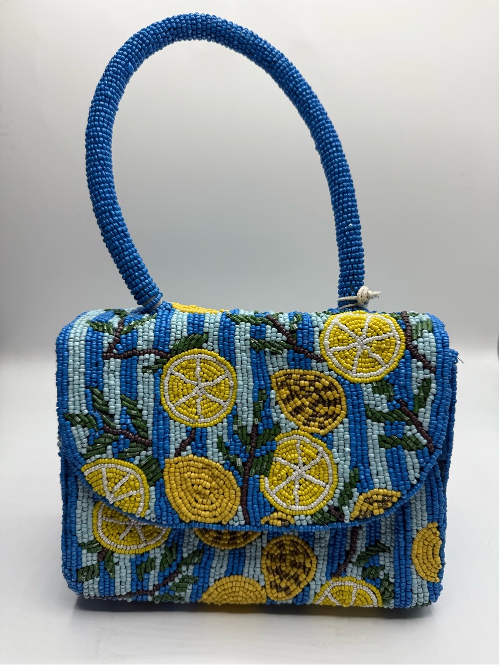 Sol and Mer Beaded Lemon Citrus Blue Handbag Crossbody Purse